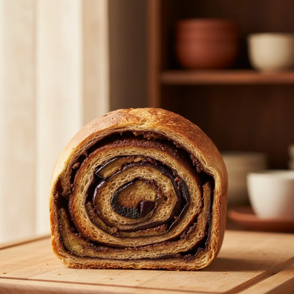 香ばし味噌チーズ×秋ナスのスワールブレッド｜手ごねで作る秋の贅沢パンレシピ_1